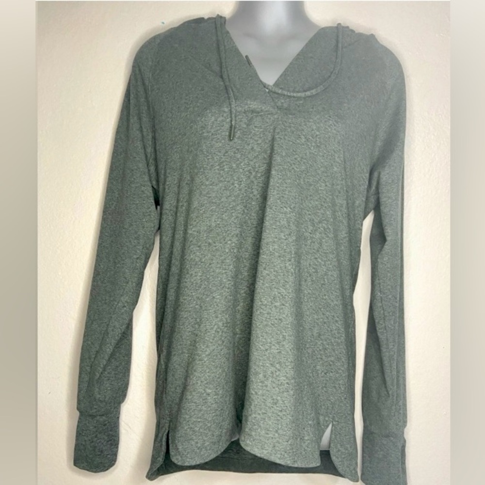 Gray - Green Long  Sleeve Hooded Women's Sweatshirt